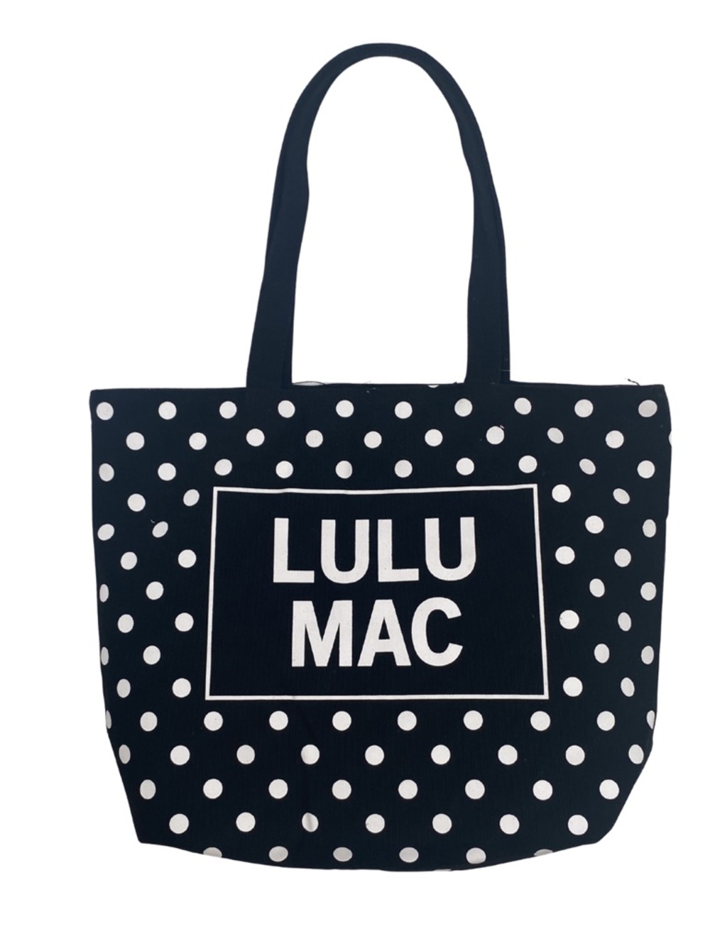 Lulu Mac White Polka Dot on Black Canvas Tote